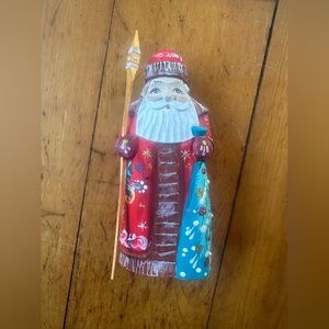 HandCarved and Painted Wooden Santa- Signed